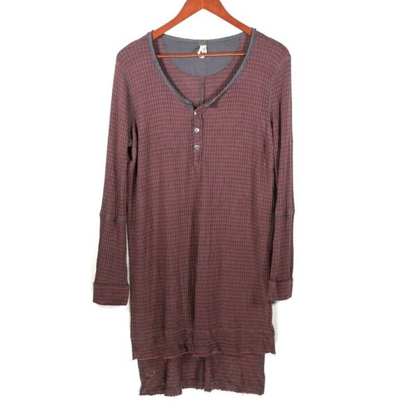 We The Free Womens Size Small Red Gray Tunic Striped Top Henley Pullover Shirt - Picture 1 of 5